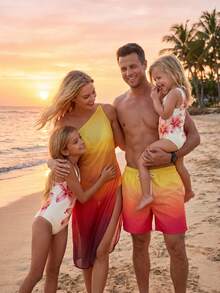 SHEIN Bộ đồ bơi nữ màu chuyển sắc hoàng hôn với áo khoác ngoài dây mảnh, thích hợp cho kỳ nghỉ biển. - Nhiều màu - Xem 2