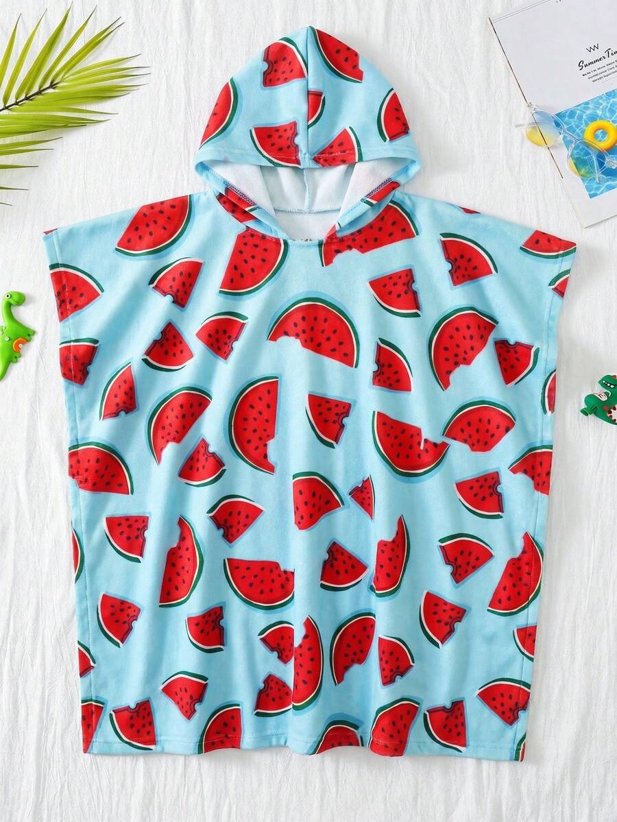 SHEIN 1 chiếc áo khoác ngoài đi bơi in hình dưa hấu nhiệt đới dễ thương dành cho bé trai, thích hợp cho các chuyến đi chơi, kỳ nghỉ, bơi lội, suối nước nóng, áo khoác ngoài đồ bơi.