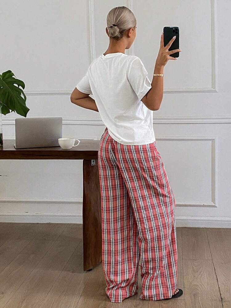Women's Letter Print Round Neck Short Sleeve Top And Pants Casual Loungewear Set