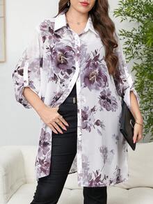 Reflora 大码印花全幅图案前开襟休闲宽松夏季百搭衬衫 - 彩色 - 查看 1