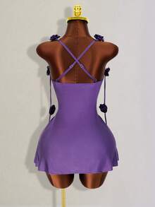 Vestido rojo romántico de fiesta con cuello halter, minifalda ajustado con decoración de rosas 3D, diseño con espalda abierta y fruncido, vestido ajustado de cóctel para una cita, ce - Rosa - Ver 6