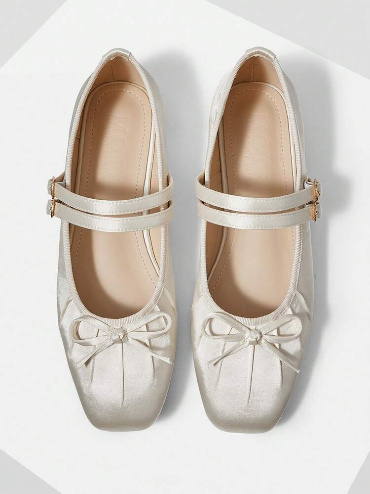 WOMEN'S ELEGANT MINIMALIST COMMUTING SOLID COLOR BOW DECOR DOUBLE BUCKLE STRAPS BALLET FLATS SHOES FOR CHRISTMAS VALENTINE'S DAY SPRING SHOES