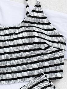 Swim Basics 2 件套女士纹理比基尼套装，色彩缤纷的休闲度假沙滩装 - 黑與白 - 查看 7