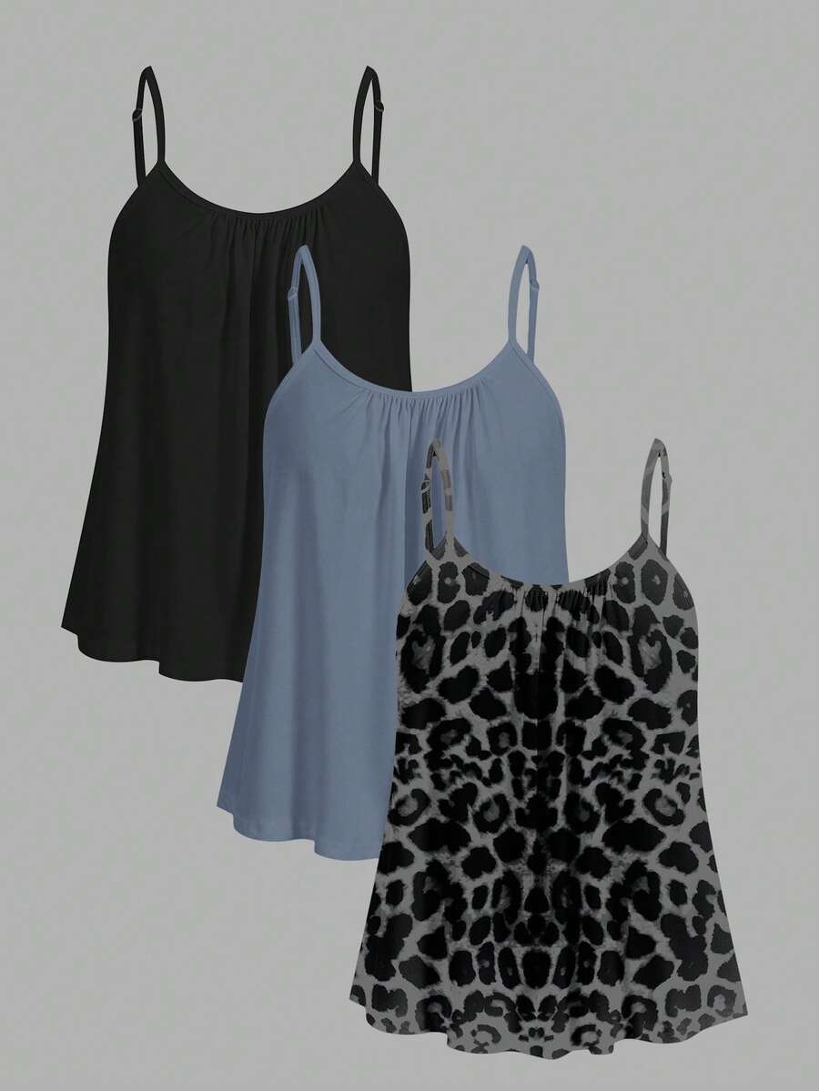 SHEIN EZwear 3件套加大码休闲简约吊带背心 - 彩色 - 查看 1
