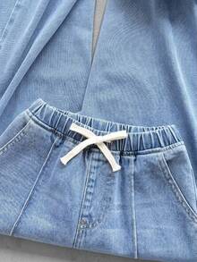 Quần jeans ống rộng buộc dây, kiểu dáng thời trang cho bé gái tuổi teen. - Rửa nhẹ - Xem 8
