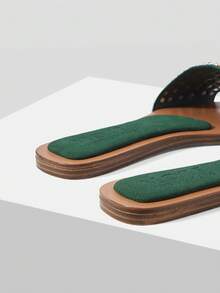 MOTF PREMIUM SQUARE TOE CONTRASTING COLOR FASHION RIVETS INLAID DAILY TRAVEL LEISURE COMMUTER VACATION STYLE SPRING AND SUMMER FLAT BOTTOM SLIPPERS SUMMER SHOES - velvet green - View 5
