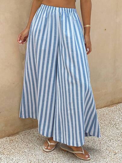 DAZY Pantalones anchos de pierna ancha con rayas sueltas para mujer, adecuados para vacaciones de verano y uso en casa