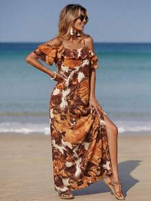 Breezaya Women's Floral Print Ruffle Off-Shoulder Dress, Vacation Style - Multicolor - View 3