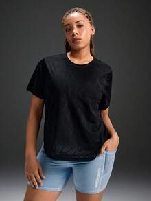 Powerista Damen Große Größen Einfarbiges Kurzarm Sport T-Shirt - Schwarz - Übersicht 3