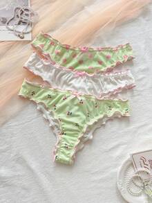 PetitDoll 3pcs/Set Women's Contrast Color Trim Triangle Panties - Multicolor - View 7