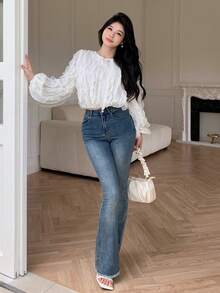 Modelyn 新款提花杏色女式衬衫 - 杏色 - 查看 5