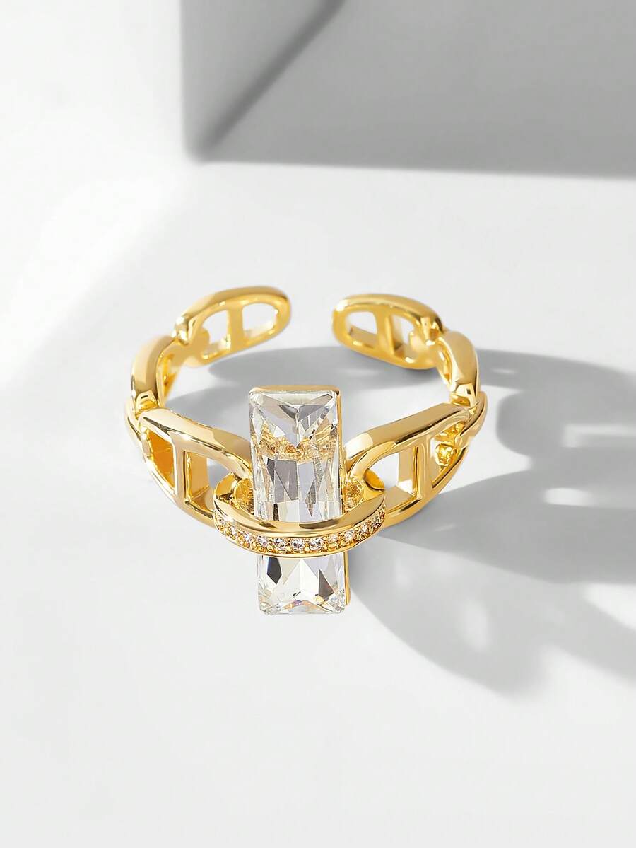 MOTF PREMIUM 欧美宽版矩形戒指，女款，夸张个性化设计，小众戒指，幸运转移 - 金色 - 查看 1