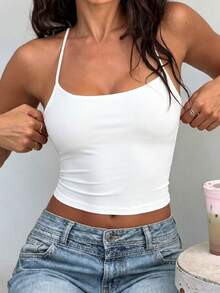 Contrast Color 2 In 1 Fashionable Bodycon Spaghetti Strap Camisole - White - View 3