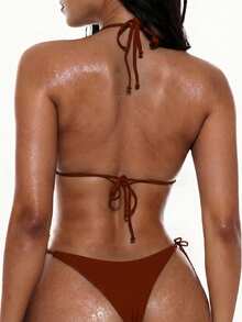 Oceva Solid Color Sexy Strap Bikini Swimwear Set For Women, Beach Wear - Rust Brown - View 3