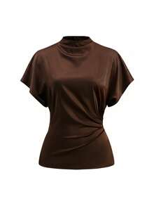 Ellevyn Ruffle Collar Cinched Waist Women's Shirt, Suitable For Daily Commute And Everyday Wear - Mocha Brown - View 8