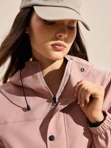 SHEIN In My Nature 女士落肩长袖前开襟纽扣宽松连帽休闲外套 - 藕粉色 - 查看 5