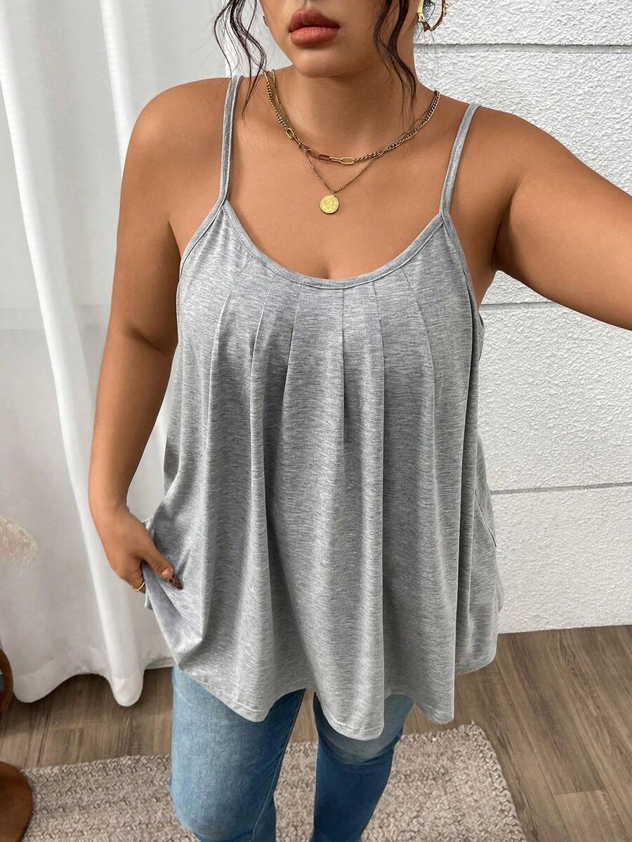 SHEIN CURVE+ Plus Size Casual Solid Color Camisole - Grey - View 1