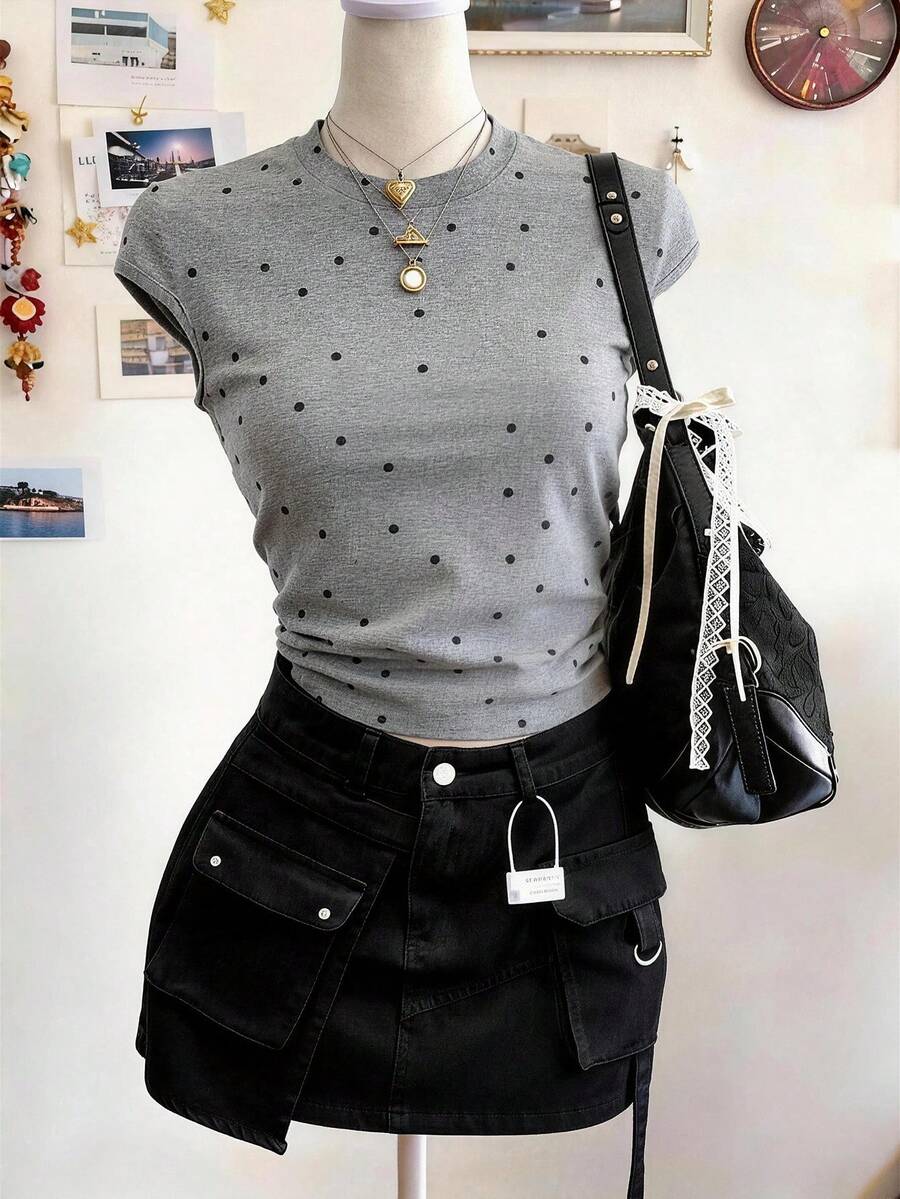 Lalippa Polka Dot Digital Print Fashionable Minimalist Sleeveless T-Shirt, Gift For Friends - Light Grey - View 1