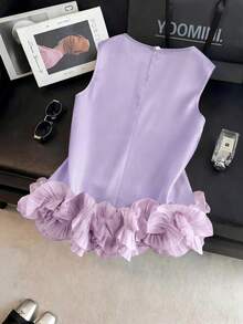 SHEIN LUNE 女士优雅缎面双层荷叶边无袖背心，适合春夏外出和约会 - 淡紫色 - 查看 2