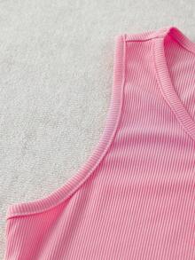 Everyssa Áo sơ mi rộng kẻ sọc màu xanh ô liu và áo tank top dệt kim không tay dành cho nữ. - Hồng - Xem 6