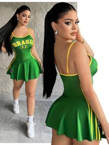 SHEIN SXY Women's Summer Casual Brazilian Print Romper,Country Concert Outfit , Sports ,Casual ,Green ,Party  , Festival ,Summer - Multicolor - View 1