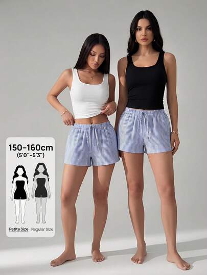 SHEIN PETITE 女士夏季度假海灘條紋低腰短褲