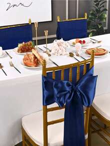 10pcs Navy Blue Satin Chair Bow Ribbons, Wedding Chair Back Satin Bowknot Ribbons, Suitable For Reception, Dining Room, Home Kitchen, Birthday, Event, Banquet, Party, Hotel Decoration - Multicolor - View 2