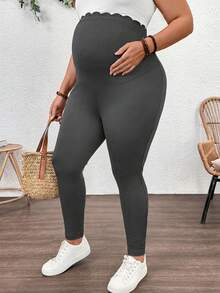 Plussiva 可调节腰围孕妇加大码休闲打底裤 - 深灰色 - 查看 6