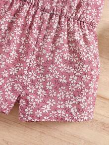 SHEIN Romper Camisole Motif Bunga Daisy Tenun untuk Anak Perempuan - Berwarna merah muda - View 11