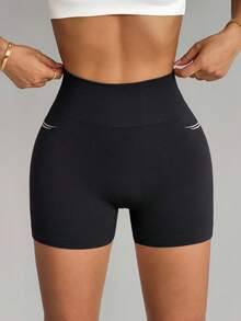 SHEIN With My Calm Seamless High Stretch Women Sports Shorts - Black - View 3