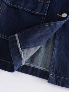 GlowEve Chaqueta vaquera de mujer con cuello de solapa, contraste de puntada, bolsillo con solapa y cinturón, de estilo casual y urbano - Azul - Ver 10