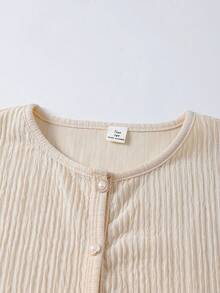 Bộ vest thanh lịch dành cho nữ sinh tuổi teen mùa xuân/hè, thích hợp đi học, gồm áo vest không tay cài cúc phía trước và quần ống đứng dáng rộng, chất liệu vải dệt màu trơn. - Màu be - Xem 3