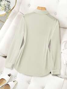 Franclia Lapel Basic Transparent Solid Simple Shirt Fall Cloth For Women - Apricot - View 2