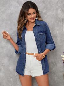 EMERY ROSE EMERY ROSE Women Denim Tops - Dark Wash - View 5