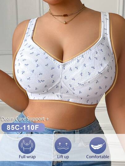 大码无钢圈文胸，休闲舒适薄款下摆聚拢文胸，1件装