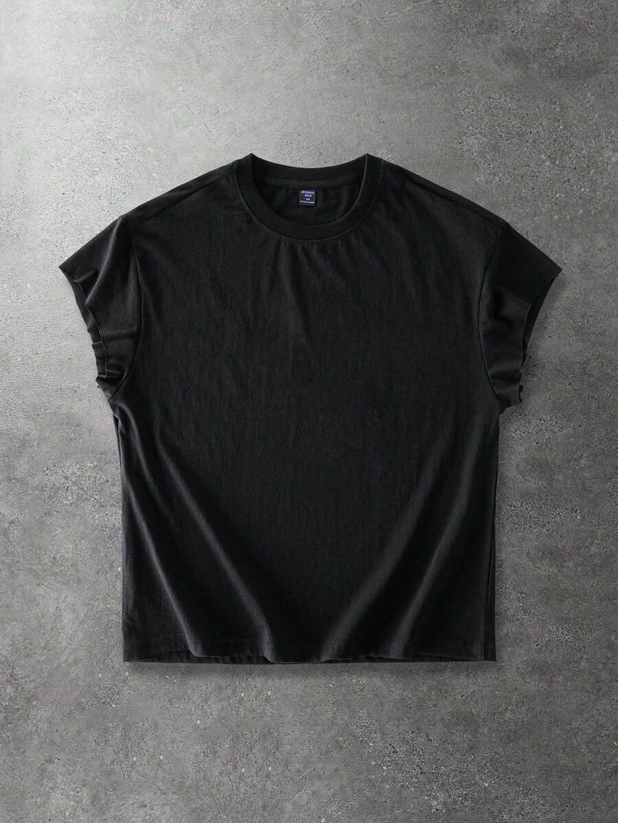 ROMWE MEN Men's Solid Color Round Neck Casual Versatile Tank Top - Black - View 1