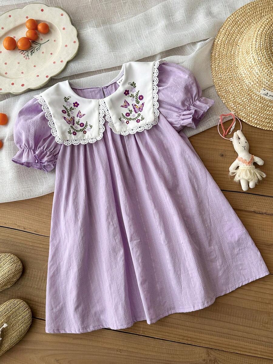 LMoss Kids Đầm dài cho bé gái mùa hè thanh lịch và dễ thương với họa tiết hoa nhí phối màu tím, cổ nơ. - Nhiều màu - Xem 1