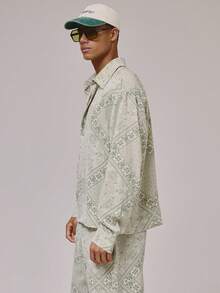 Oversized Long Sleeve Collared Dropped Shoulder All Over Print Button Through Shirt Co Ord Top Only Sets Spring Summer Holiday Essentials - Multicolor - View 4
