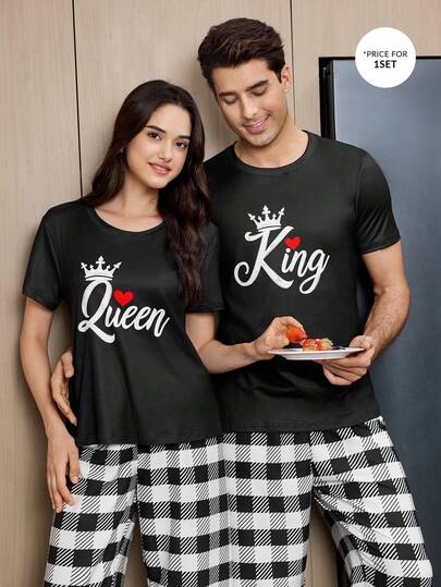 Young Plaid Pattern Couple's Loungewear Set