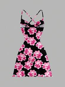 SHEIN MOD Casual Floral Print Draped Neck Spaghetti Strap Short Dress, Suitable For Summer Vacation - Multicolor - View 2