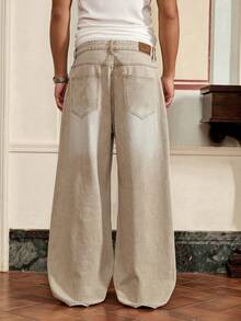 SWAVVY Men's Loose Fit Pockets Wide Leg Casual Jeans - Khaki - View 2