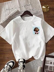 EMERY ROSE Women's Dog Print Round Neck Short Sleeve T-Shirt - White - View 2