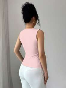 Elenzya Top sin mangas de unicolor y estilo minimalista para mujer, para uso diario - Rosa - Ver 2