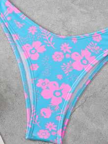 Swim Mod Women's Summer Beach Floral Print Ruffle Bikini And Triangle Panty Swimsuit Set - Multicolor - View 4