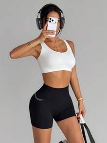 SHEIN With My Calm Seamless High Stretch Women Sports Shorts - Black - View 4