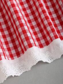 TRNVIE French Plaid Design Vintage Academic Layered Hem Patchwork Sweet Lace Spring/Autumn New Fashion Bowknot Decor Fresh Elegant Lady Skirt - Burgundy - View 4