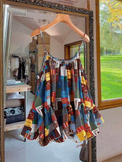 Sweetra Plus Size Women Casual Vacation Color Block Woven Camisole