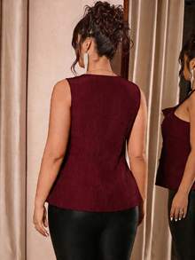 Cravure Áo vest nữ cỡ lớn thanh lịch, cổ bẻ, ôm dáng, không tay với thiết kế cúc kim loại, kiểu dáng tôn dáng, phù hợp cho đi làm hàng ngày, đi chơi, họp mặt và chụp ảnh. - Đỏ - Xem 2