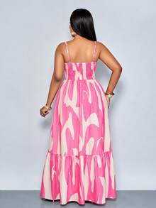 SOLERSUN Women's Plus Size Elegant Casual Sleeveless Romantic Floral Printed Beach Vacation Twist-Knot Cinched Waist A-Line Dress Maxi Women Outfit With Spaghetti Straps, Spring And Summer For Summer Hawaii,Summer Dresses For Women,Tea Party Dress(Random Floral Print Cut) - Pink - View 6