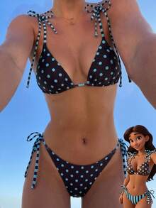 Swim Vcay Bộ bikini 2 mảnh gợi cảm thời trang, ngọt ngào, thắt nơ vai, không gọng, có đệm mút tháo rời dành cho nữ, thích hợp cho bãi biển và sân bay. - Nhiều màu - Xem 3